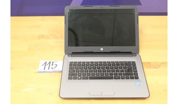 laptop HP, zonder lader, paswoord niet gekend, werking niet gekend, beschadigd